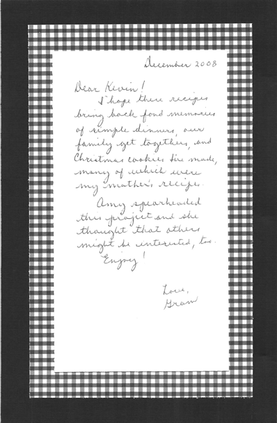 Handwritten note from Grandma included in the recipe binder